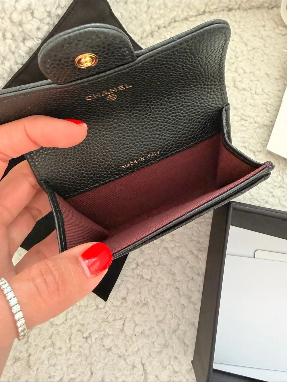 CHANEL Black Quilted Pebbled Leather Card holder Wallet with Gold CC brand new